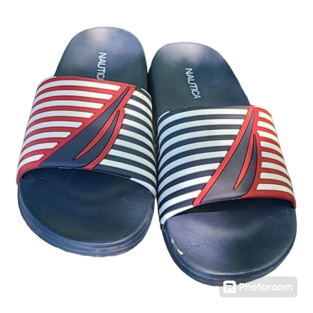 Nautica slides flip flop shoes red white blue sz 8